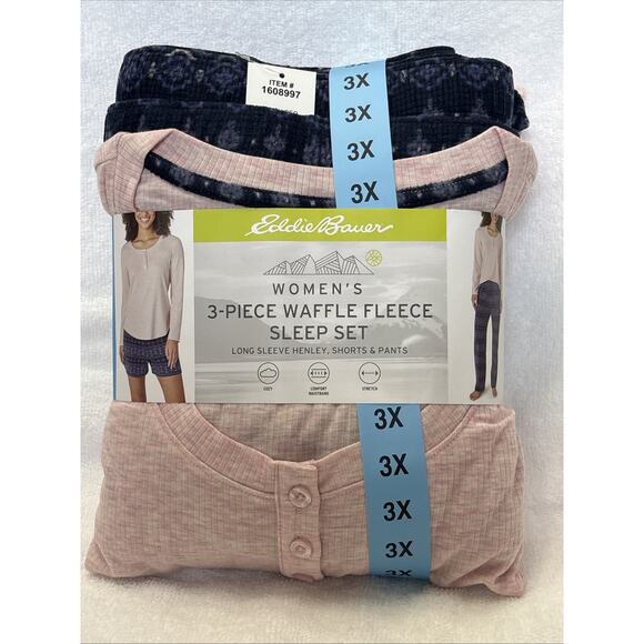 Eddie Bauer Women’s 3-Piece Waffle Fleece Sleep/Pajama Set Plaid Size 3X - Picture 1 of 2